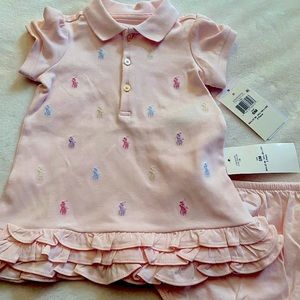 Brand new Polo light pink girls dress with bloomer set